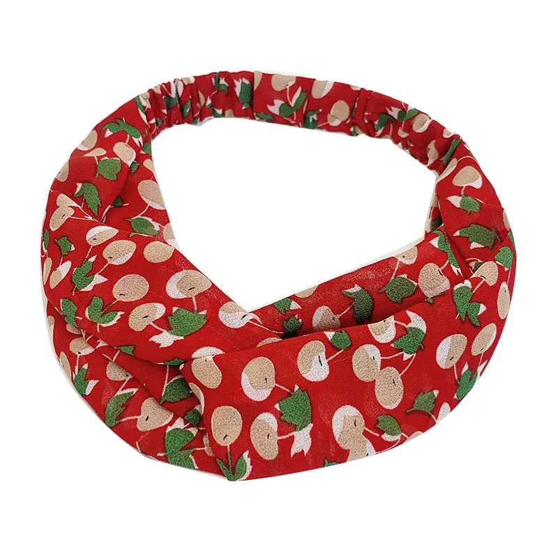 

1PC Fashion Fruit Floral Printed Knotted Headband Cross Knot Bow Chiffon Elastic Hairbands Women Floral Sport Hairband Head Wrap
