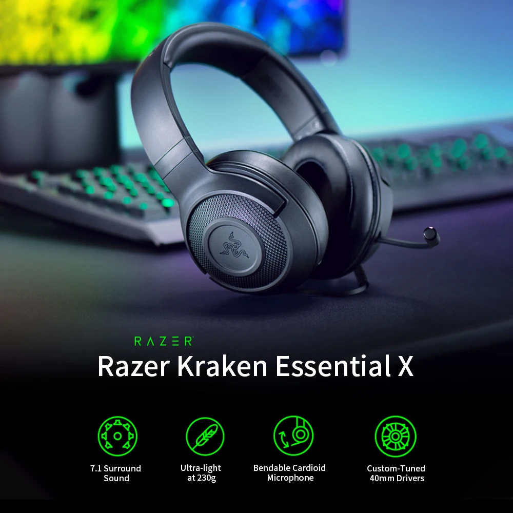 Игровая гарнитура Razer Kraken X-Mercury 7 1 с объемным звуком и гибким кардиоидным