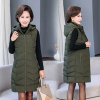 middle aged mother winter down cotton vest jacket thick parka hooded women sleeveless long coat plus size 6xl casual waistcoat