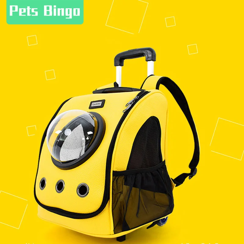 

Переносная сумка для домашних животных, складная вместительная сумка из искусственной кожи на колесиках, дышащая сумка для собак и кошек, у...
