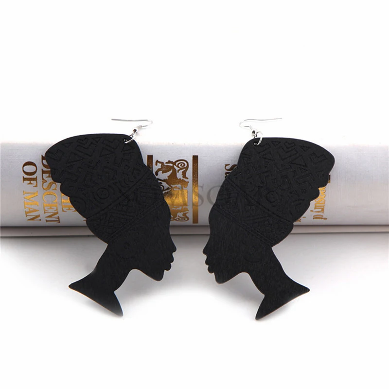 Simple Africa Wooden Earrings Geometric Female Portrait Light Weight Drop Dangle For Women Fashion Jewelry | Украшения и