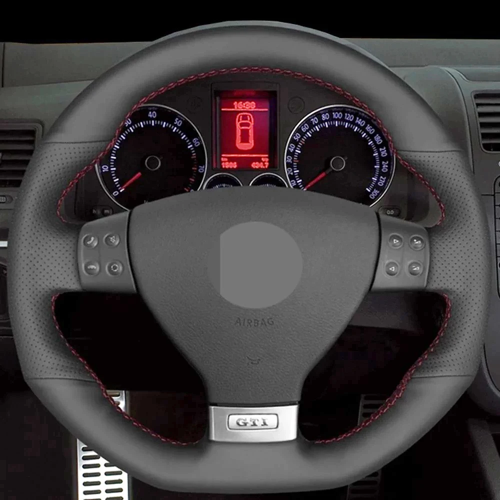 DIY Artificial Leather Black Car Steering Wheel Cover For Volkswagen Mk5 GTI VW Golf 5 R32 Golf 5 Passat R GT 2005 Wearable