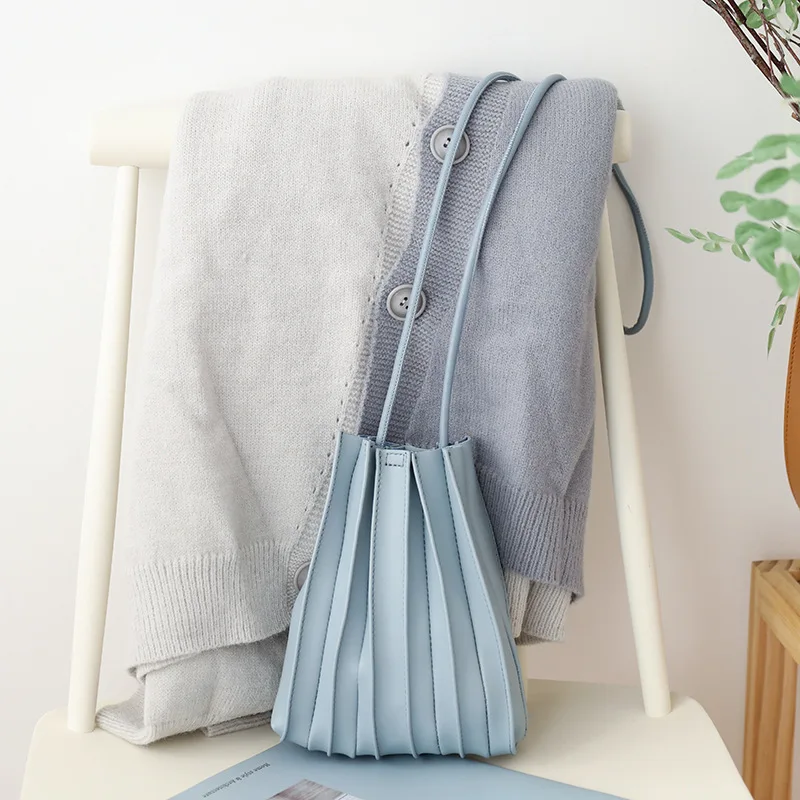 

New Women's Pleated Shoulder Bag Soft Leather PU Mini Phone Bag Casual Messenger Small Bag Simple Style Female Crossbody Bag
