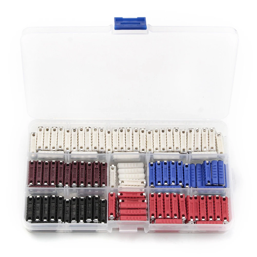 

200pcs Durable Car Fuse 5A 8A 16A 25A 40A Torpedo Type European Automotive Fuse With Storage Case Car Accessories