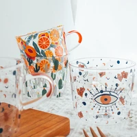 jinyoujia 500ml scale glass mug breakfast milk coffe cups with spoon household couple water cup sun eye pattern drinkware