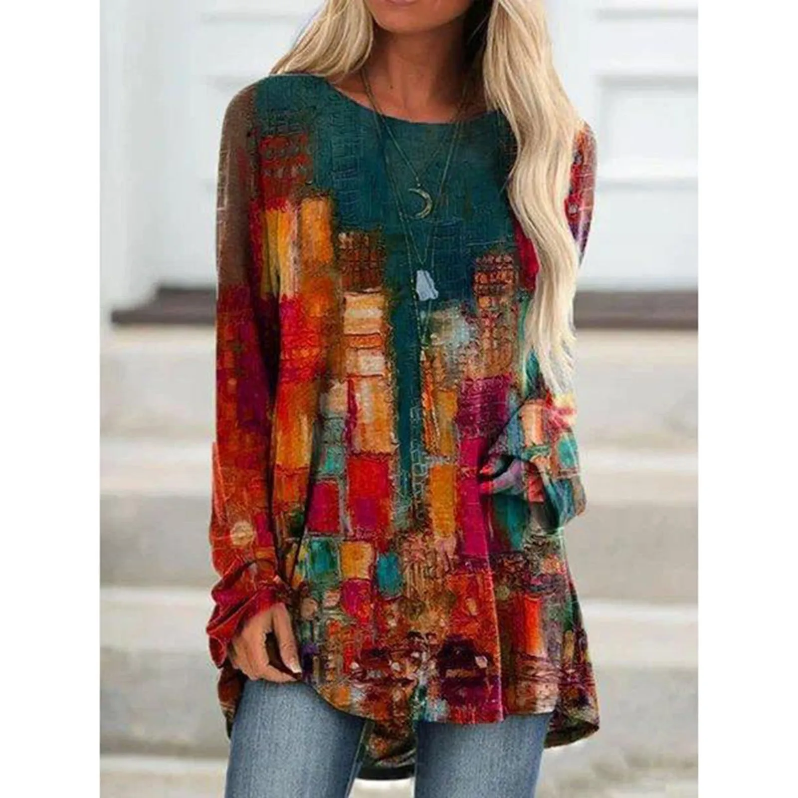 

Women's oversized shirt O-Neck fashion Printing Loose Casual Long Sleeve T-shirt Tops high quality camiseta mujer