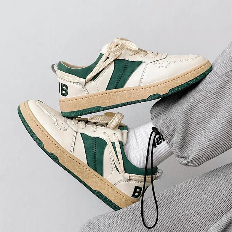 

Мужские кроссовки из дышащей кожи, Спортивная повседневная обувь на плоской подошве, удобные беговые кроссовки, зеленые белые