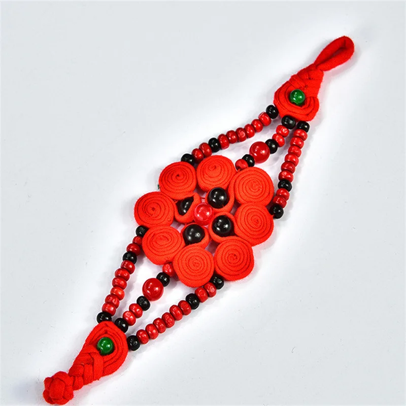 Женский браслет с бусинами и цветами из ткани | Украшения аксессуары