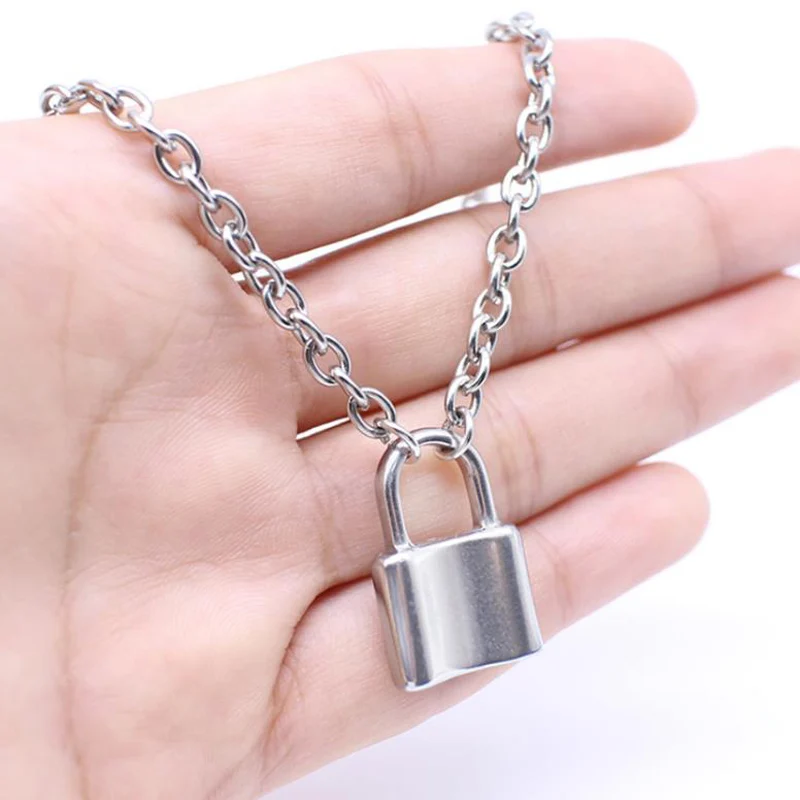 

Rock Choker Lock Necklace For Women Christmas Gift 2020 Punk Gold Chunky Chain Mujer Key Padlock Pendant Necklaces Party Jewelry