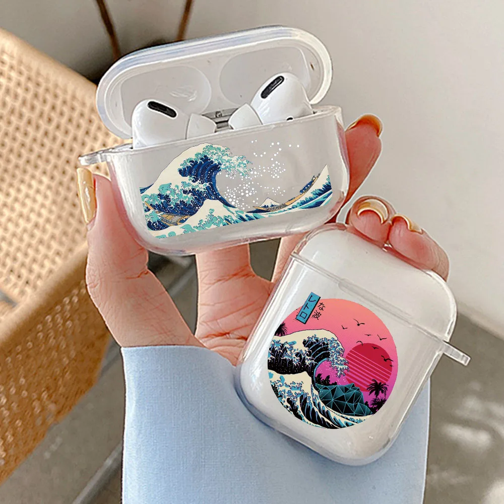 

Waves Clear Cover For Apple Airpods 2/1 3 Case Earphone Coque Soft TPU Fundas Case Air Pods Pro Covers Earpods Airpod Box Bags