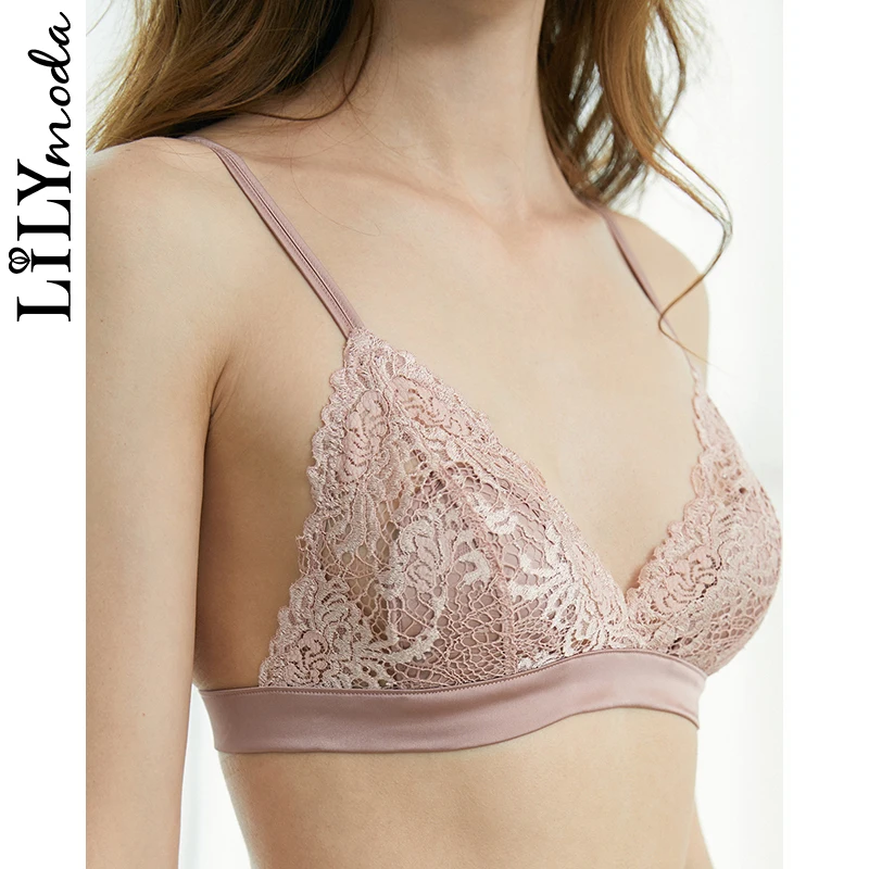 Женский кружевной бюстгальтер Бралетт LILYMODA милый розовый с треугольной чашечкой