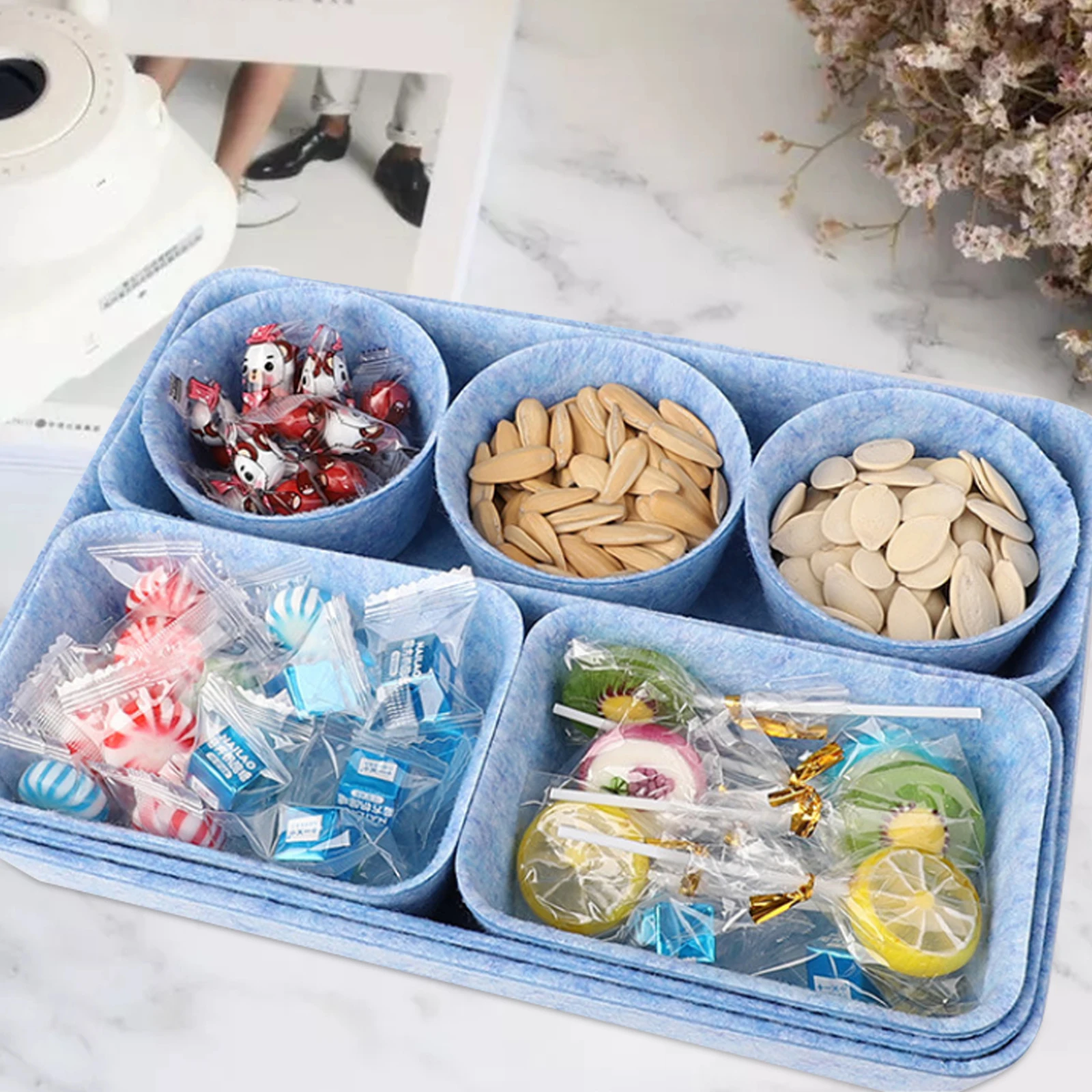 

8Pcs Set Multi-purpose Felt Storage Box Snacks Organizer Basket Cosmetics Tray Storage Bins For Small Accessories Drawer Storage