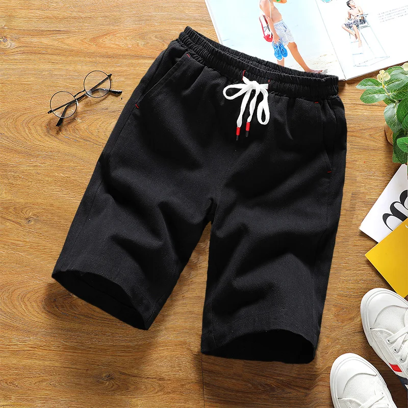 

Casual Shorts Thin Loose Knee Length Elastic Waist Pockets Korean Style Leisure Trendy Mens Streetwear Simple All-match Male