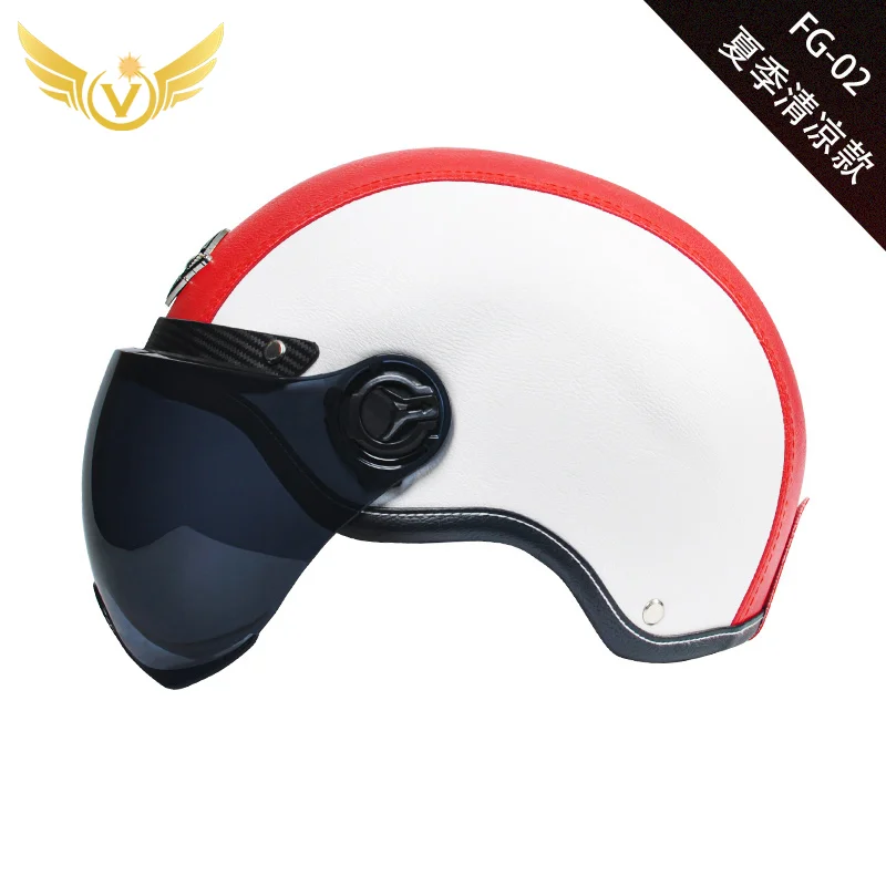 Немецкий кожаный шлем в стиле ретро черный мотоциклетный с открытым лицом Чоппер