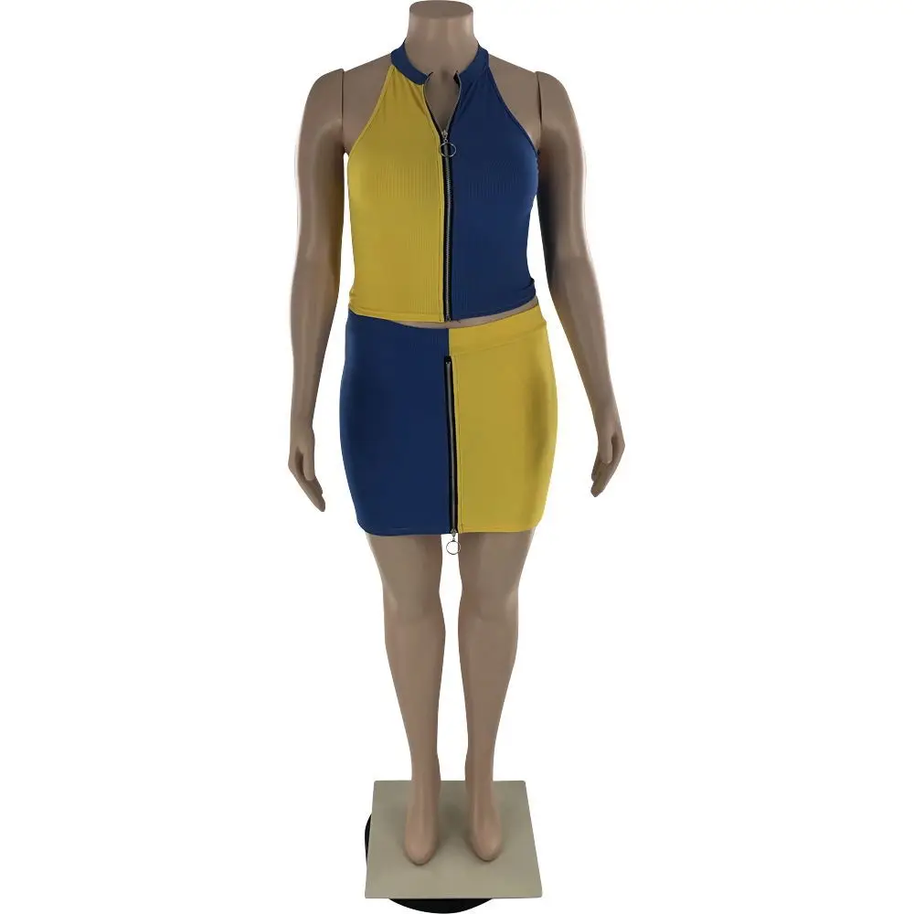 

Zoctuo Sleeveless Slim Mini Skirt Set Patchwork Print Women Two Piece Outfit Night Club Party Sexy Mini Skirt Sets