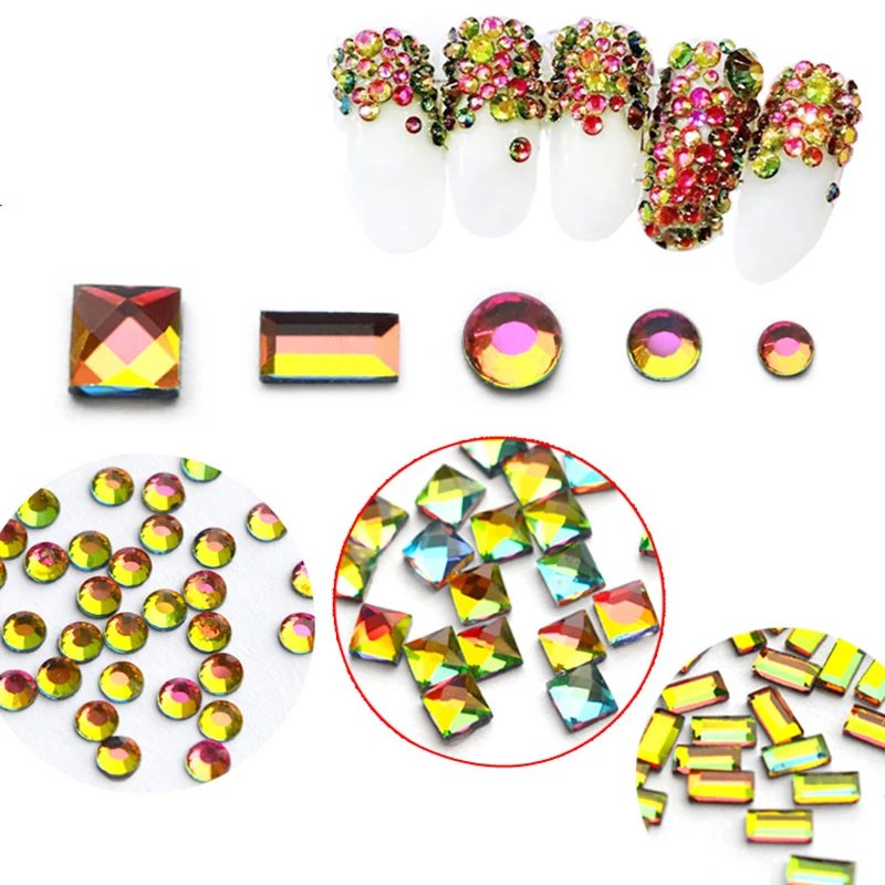 Красочные Блестки AB пламя стразы для ногтевого дизайна квадратные прямоугольные
