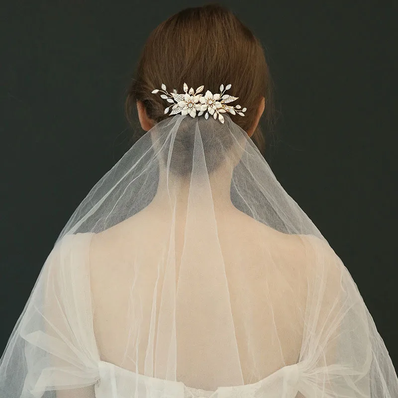 Свадебная заколка для волос ручной работы SLBRIDAL с золотыми кристаллами Стразы