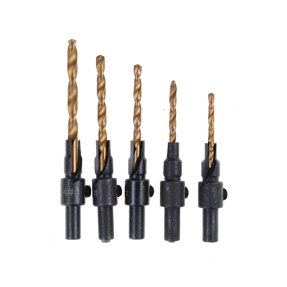 

5Pcs Countersink Drill Woodworking Bit Set Drilling Pilot Holes For Screw Sizes #6 #8 #10 #12 And #14