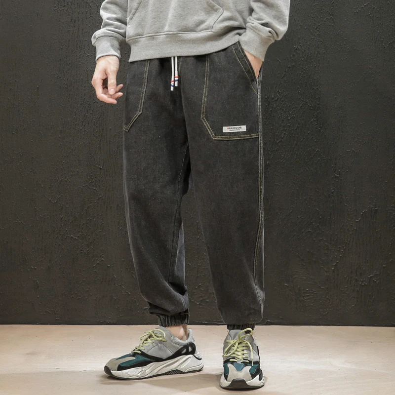 Мужские джинсовые брюки с карманами повседневные льняные карго в стиле