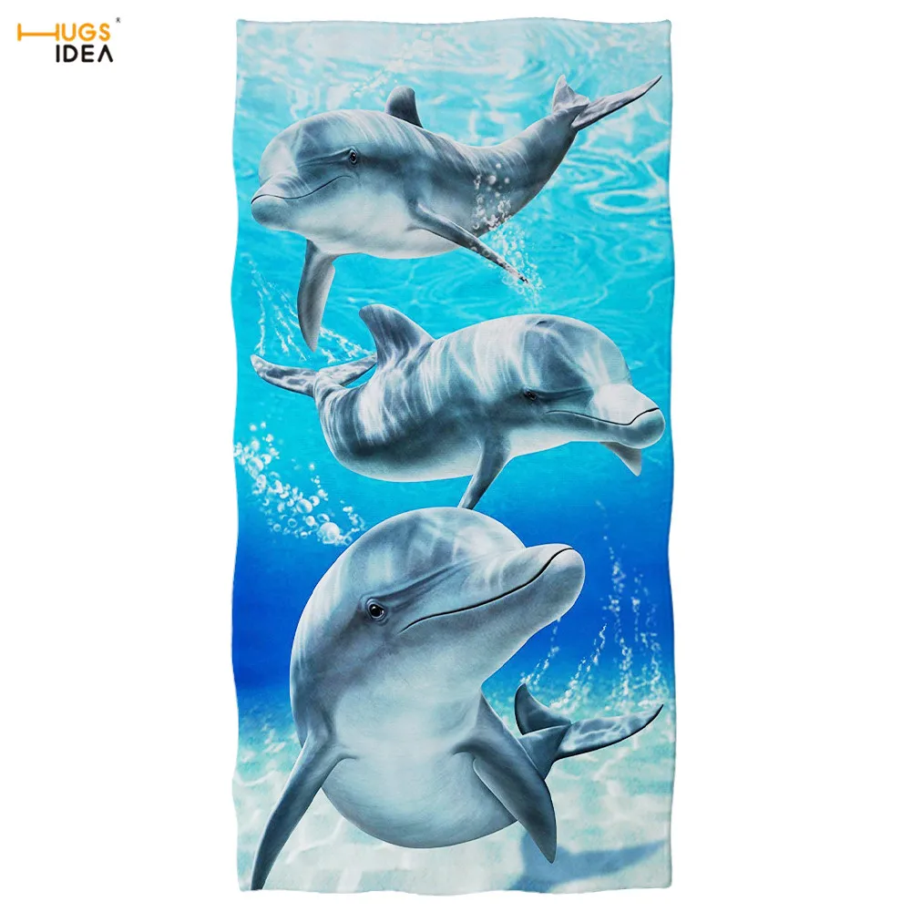 

HUGSIDEA Cute 3D Dolphin Printed Bathroom Shower Towel for Kids Customized Design 3D Travel Beach Towels Microfiber Face Blanket