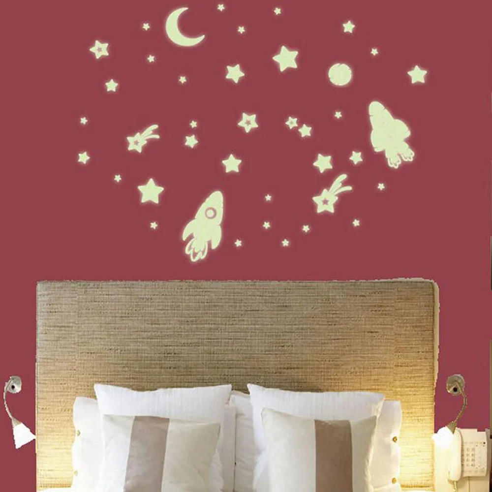 1set DIY Luminous Star Sticker Moon Rocket Kids Wall Glow In The Dark Space Stars Planet Stickers Home Decoration | Дом и сад