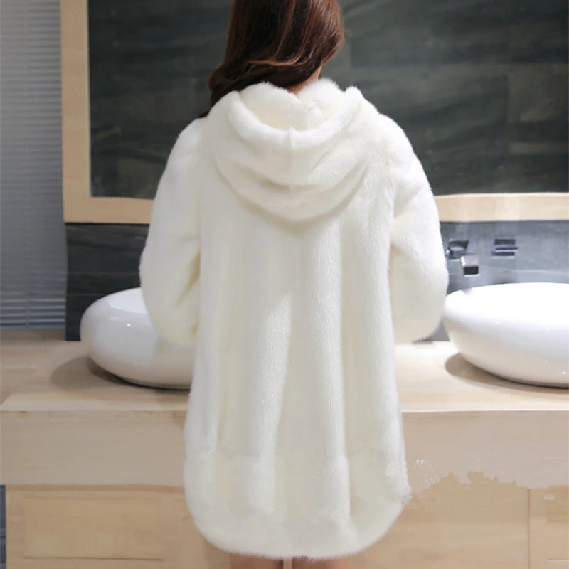 artificial fur coat Women Mink Fur Jacket Hooded Faux Rabbit Coat Long Overcoat Plus Size Outwear 4XL Winter | Женская одежда