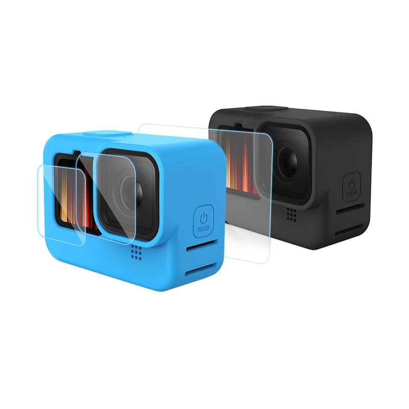 Силиконовый чехол для GoPro Hero 9 черное закаленное стекло защита экрана защитная