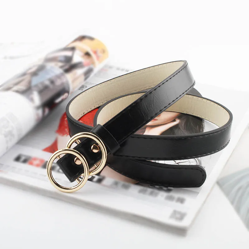 

Ремень из искусственной кожи Женский, дизайнерский пояс с пряжкой с двумя кольцами, белый черный, для джинсов