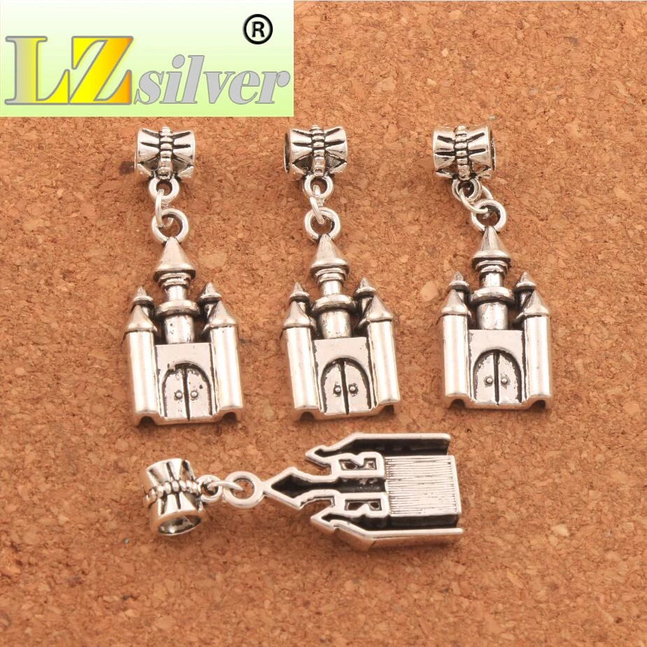 Fairy Tale Castle Big Hole Beads 38.8x14.2mm 50PCS Zinc Alloy Dangle Fit European Charm Bracelets Jewelry DIY B272