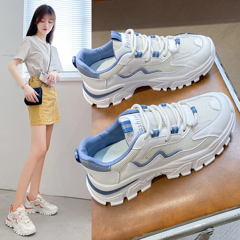 

Spring Fashion Women Sport Shoes Platform Sneakers Ladies Lace-up Casual Shoes Breathable Mesh Walking Shoes Summer Girl Flats