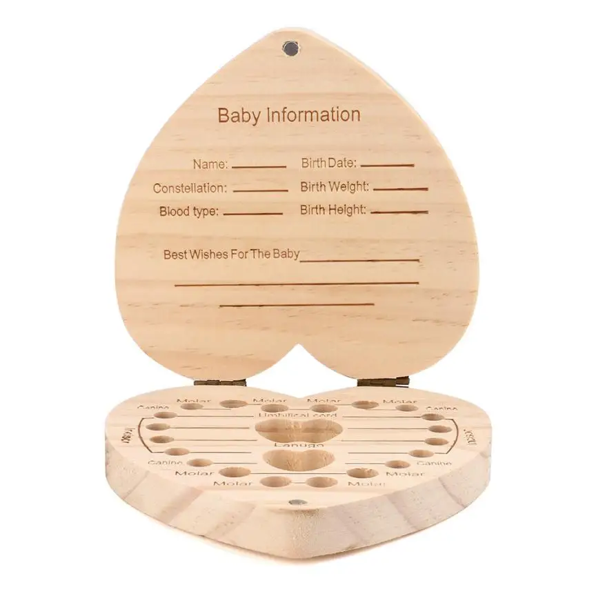 

Fallen Tooth Box Storage English Spanish Text Baby Boy Girl Wood Case Save Milk Teeth Collection Organizer Holder