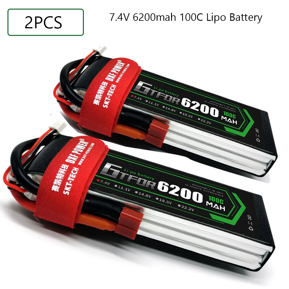 

GTFDR 2S 7.4V Lipo Battery 6200mah 100C-200C XT60 T Deans XT90 EC5 50C For Racing FPV Drone Airplanes Off-Road Car Boats