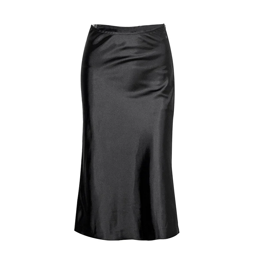 Женская Повседневная шелковая юбка CAWA черная Элегантная атласная офисная до