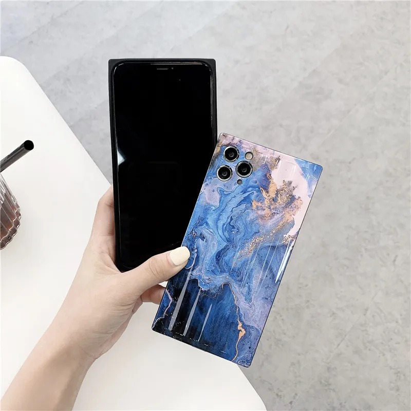 

square Vintage Marble Texture Phone Case For iPhone 11 Pro Max XR XS Max 7 8 Plus X SE2020 Soft IMD Matte Glossy Back Cover
