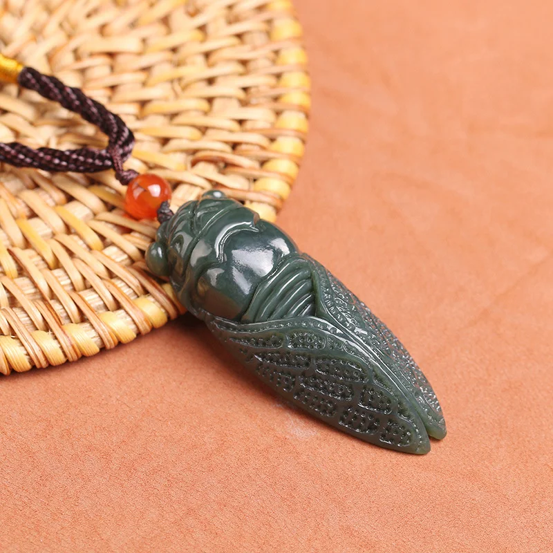 Лидер продаж ожерелье из натурального нефрита с кулоном Цикада ручной работы