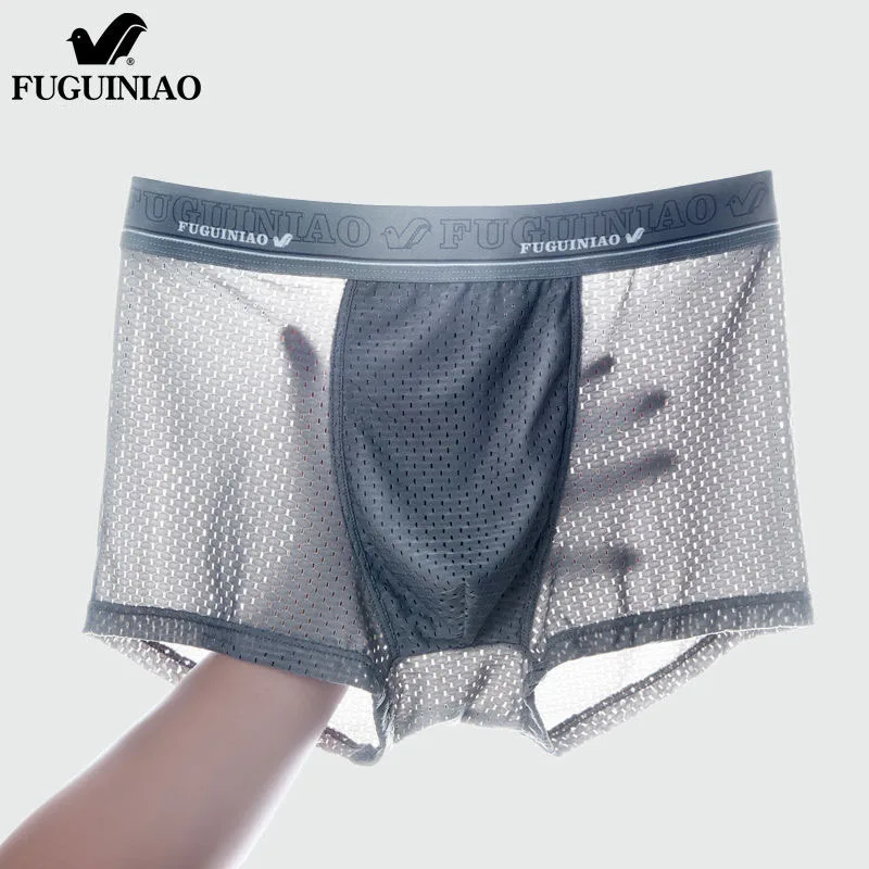 Male Boxer Panties Ice Silk Men's Underwear Boxers Breathable Man Boxer Underpants Comfortable Mesh U Convex Pouch Shorts L-4XL