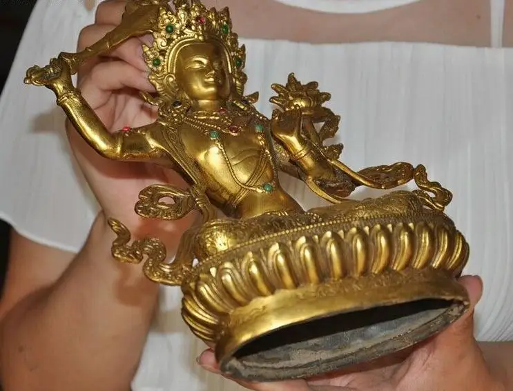 Тибетская бронзовая позолота инкрустация драгоценный камень Manjushri меч тара