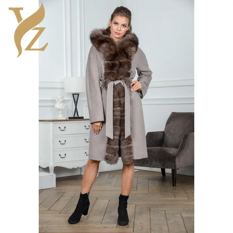 YZ. FURTURE пальто из натурального меха Женская Длинная зимняя куртка с лисьим меховым воротником Корейская одежда шерстяные шубы и куртки оптом