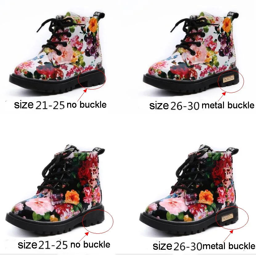 Ботинки для девочек; сезон осень-зима; Плюшевые водонепроницаемые детские сапоги из искусственной кожи; Ботинки martin на молнии в римском стиле с цветочным узором для маленьких девочек; детские ботинки