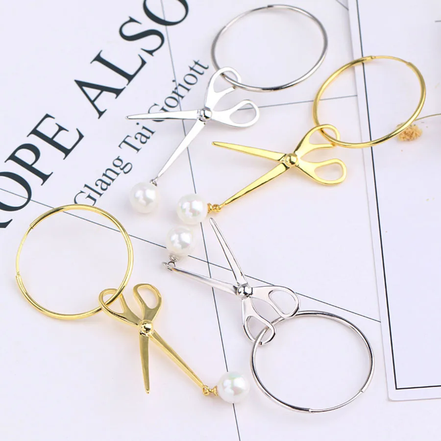 

2021 New Fashion Jewelry Women Simple Gold Small Scissors Earring Boucle d'oreille Femme Long Pearl Earrings Earrings For Women