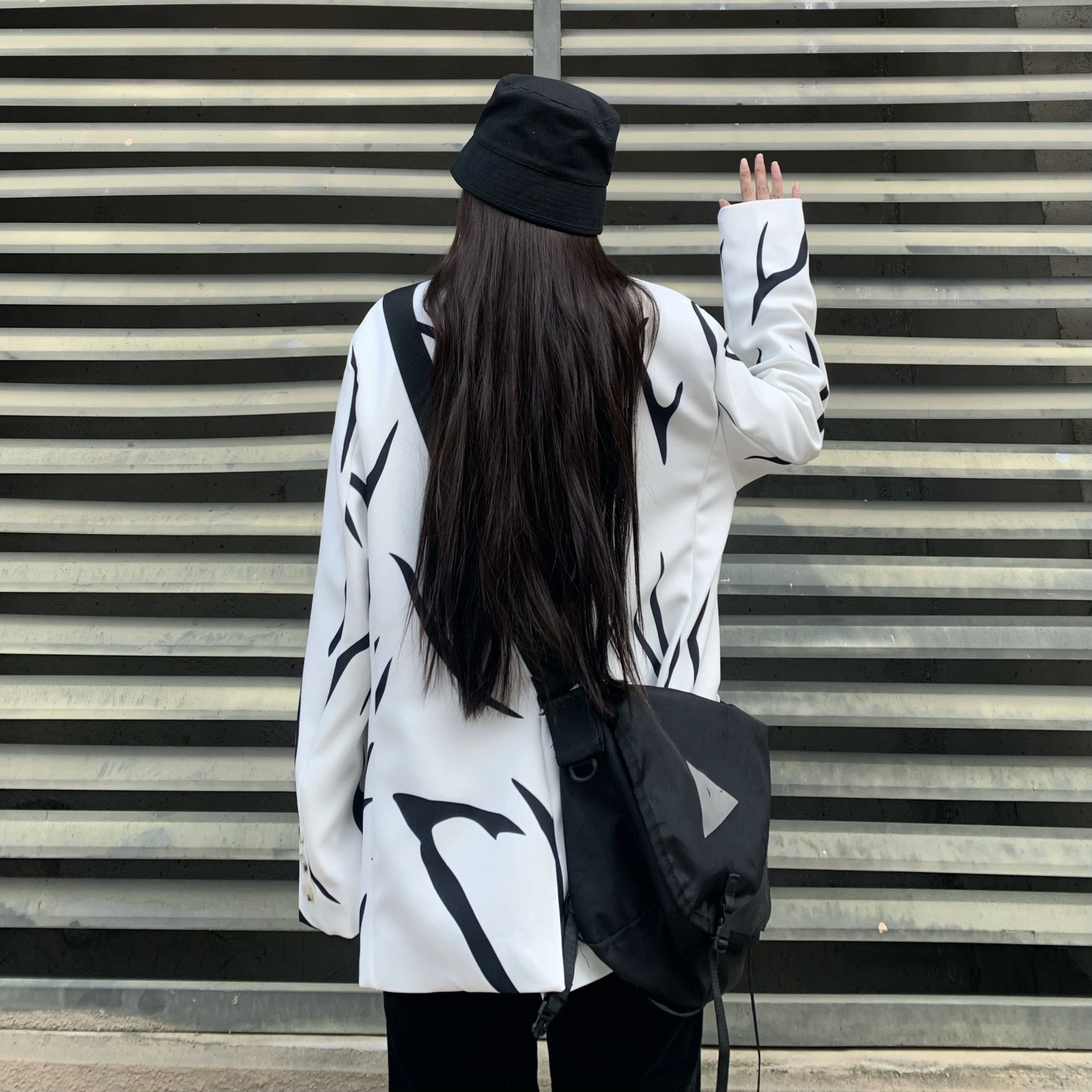 

HARAJPOO Women Blazer Korean Fashion Ins Harajuku Loose Zebra Print Long Sleeve Fashion Top Coat Black Gothic Female Tops Tide