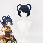 Парик для косплея Game Genshin Impact Xiangling с забавными хвостиками, фиолетовый короткий головной убор, термостойкие синтетические волосы + бесплатная шапочка для парика