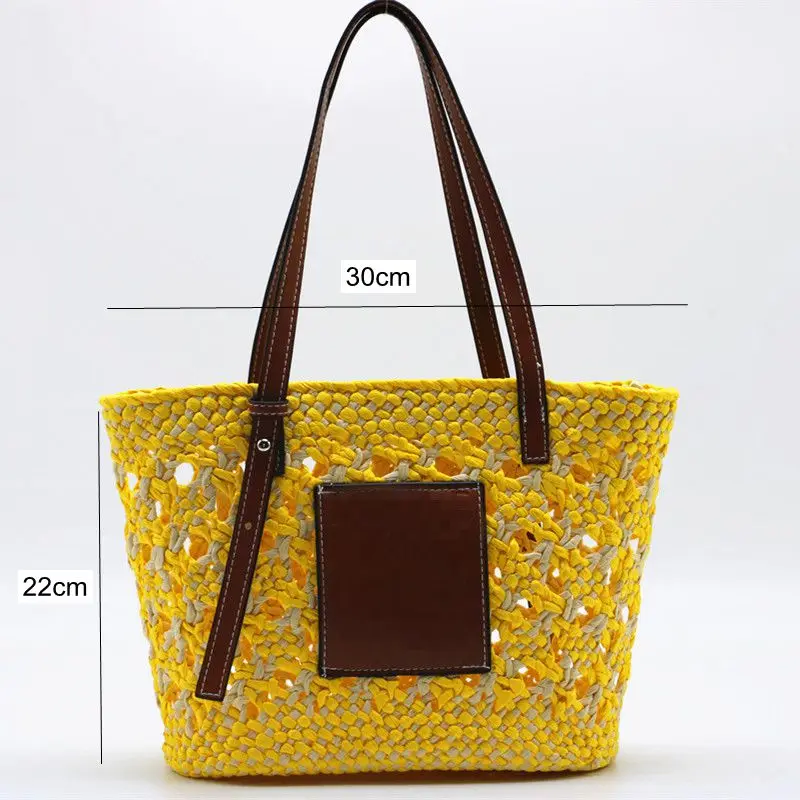 

New Hollow Out Beach Bag for Women 2021 Adjustable Basket Straw Rattan Bag Yellow Camel Black Straw Bag Female Large Straw Tote