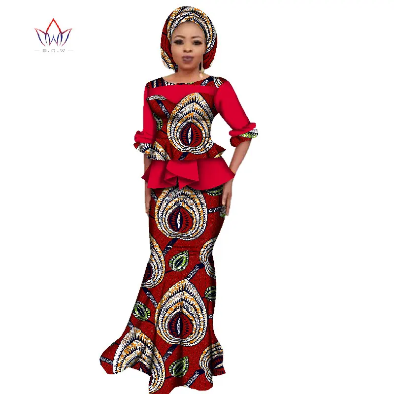Африканская Дашики для женщин с О образным вырезом комплект юбкой натуральный в