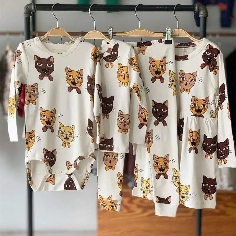 

Summer Cotton Girl T-shirts 2021 Cute Cat Printing Long Sleeve T-shirts Baby Clothes 2-6Y E10034