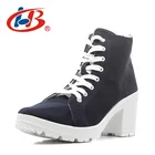 Туфли женские холщовые на платформе и толстом каблуке, 2019