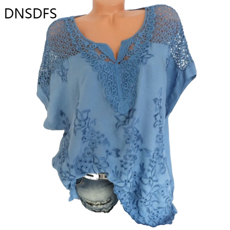 Русская модная леди 5XL Женщины Кружевные Топы Вышитые Форме Крыла Летучей Мыши