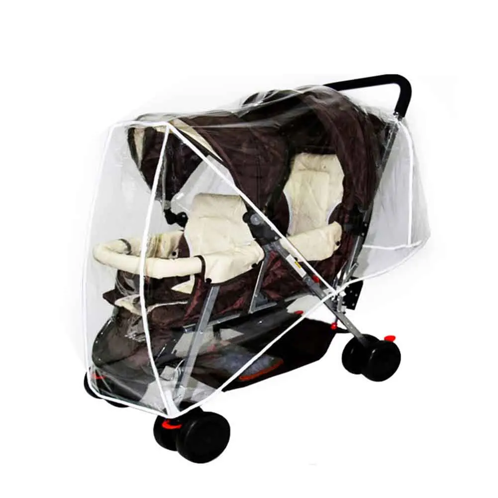 

Transparent Wind Shield Infant Pram Protection Outdoor Stroller Rain Cover Waterproof PVC With Canopy Pushchair Twin Baby