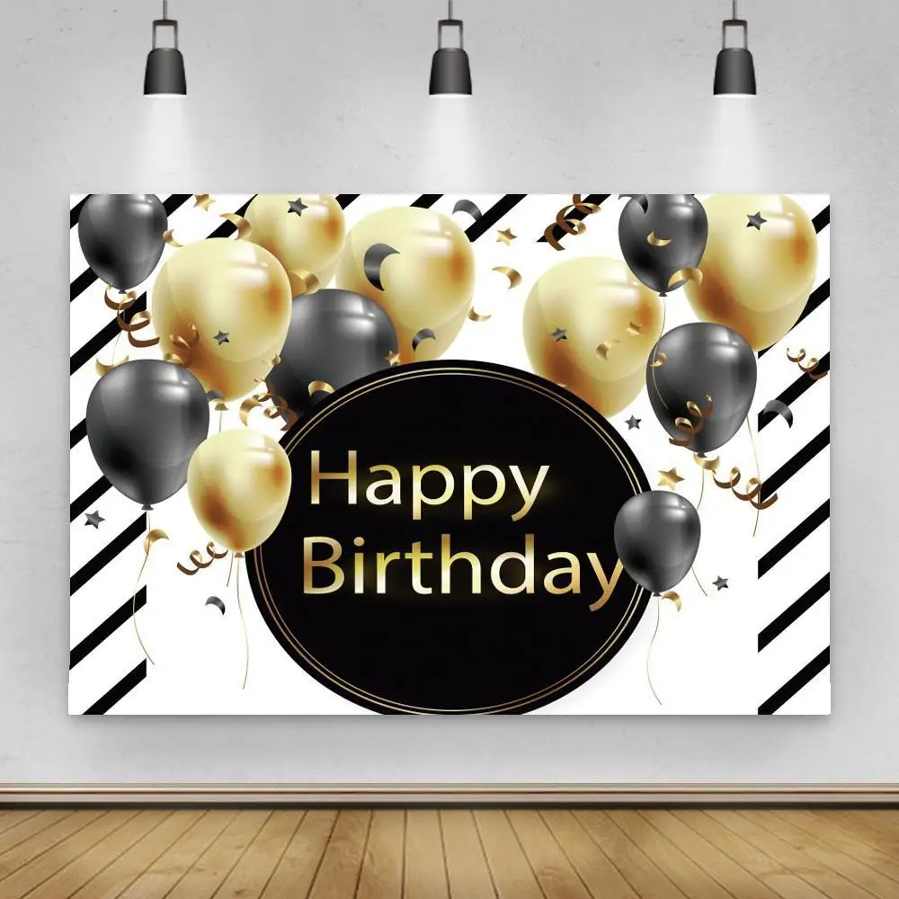 

Black White Striped Balloon Birthday Banner Backdrops Decor Adult 18 20th Prom Party Smash Ribbons Decoration Backgrounds Vinyl