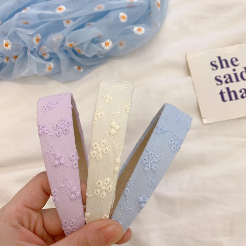 

Women Girls Wide Hair Band Headwear Broad-brimmed Fabric Candy Color Headband Hairpin Embroidery Headband